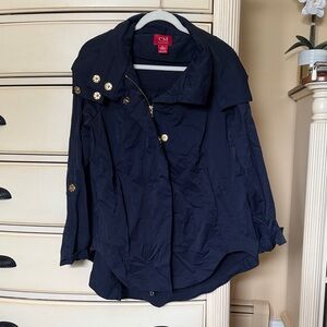 Milano Dark Blue Trench Coat with Gold Accents